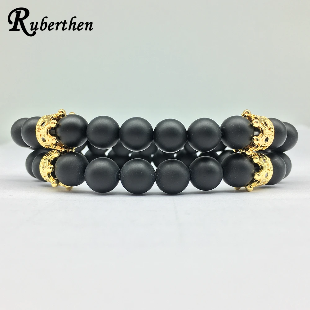 Ruberthen 2018 простой дизайн браслет с шармом короной натуральный матовый черный