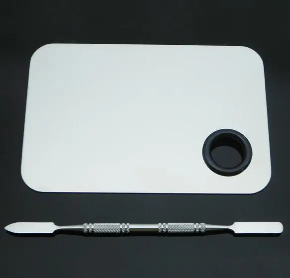 Palette with Spatula ELECOOL смешивающая палитра из нержавеющей стали для дизайна ногтей, смешивающая пластина для макияжа, тональная палитра для смешивания теней для век, палитра шпателей, инструмент - Цвет: Palette with Spatula