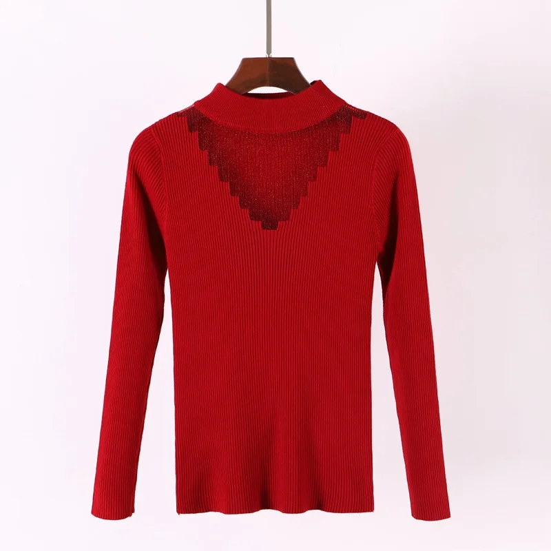 WINE RED 1196 ONLYSVTER, сетчатый кружевной треугольный женский свитер, Холтер, водолазка, пуловер, топы, Осень-зима, мягкий женский свитер, Mujer Invierno - Цвет: WINE RED 1196