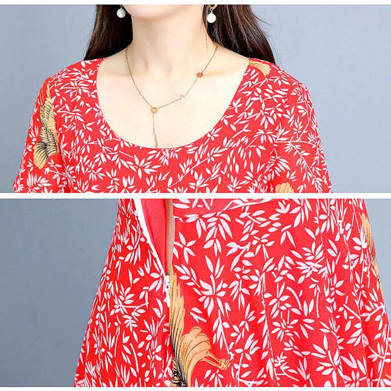 

2019 New Arrival Summer Elegant Women Print Chiffon Dress Bohemian Beach Long Dress Casual O-neck Slim Plus size Dresses