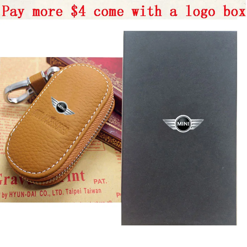 Brown with logo box KUNBABY, натуральная кожа, сумка, чехол для ключей от автомобиля, кошельки, Модные Женские ключницы, держатели Carteira для Mini Cooper - Название цвета: Brown with logo box