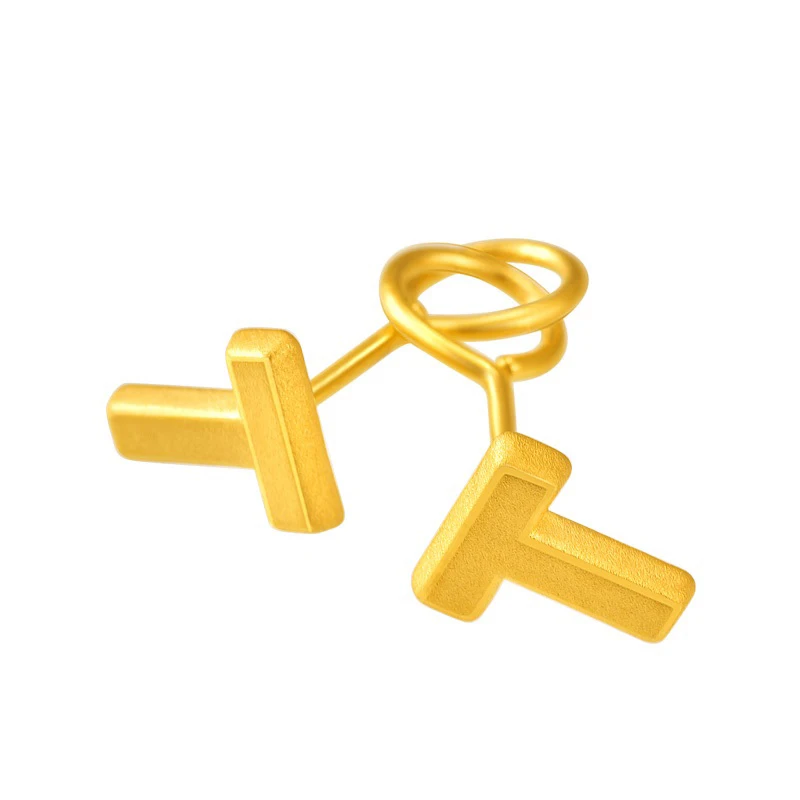 

Pure Solid 24K Yellow Gold Earrings Women 999 Gold Letter T Stud Earrings