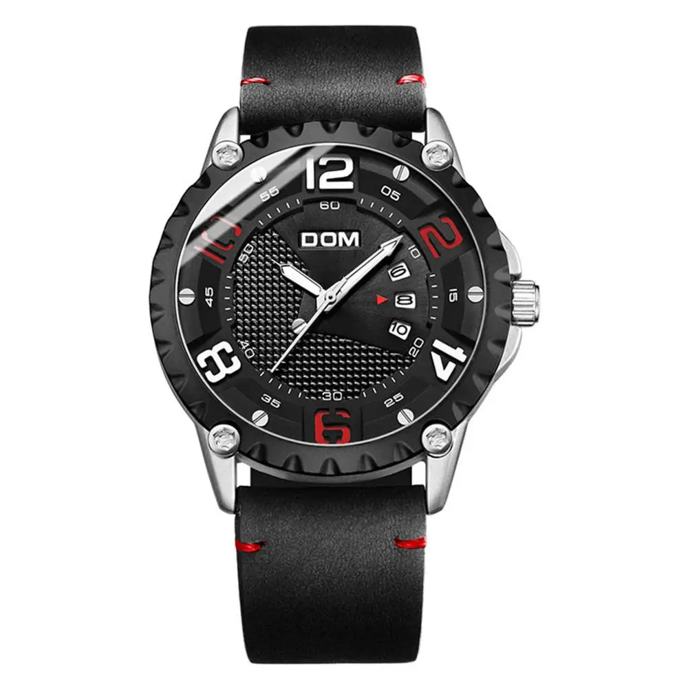 M 1221BL 1M4 DOM часы мужские стильные креативные кварцевые часы с кожаным ремешком водонепроницаемые светящиеся спортивные военные часы Relogio Masculino M-1221 - Цвет: M 1221BL 1M4