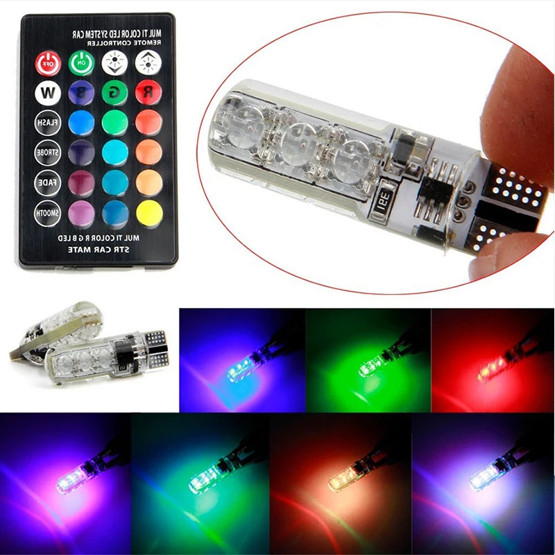 2 шт. пульт дистанционного управления автомобиля T10 5050 6LED RGB зазор СИД свет