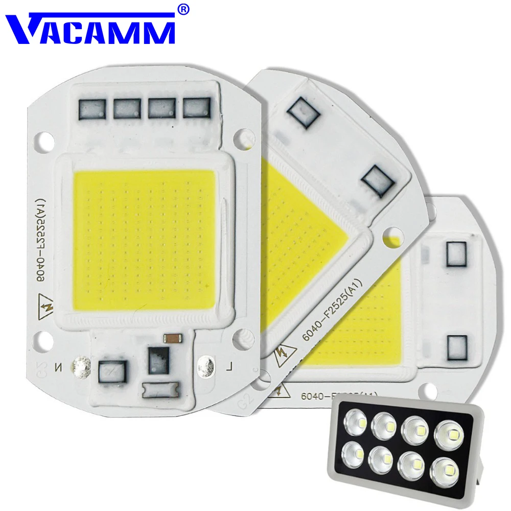 Vacamm Smart IC высокомощный светодиодный COB Чип 20 Вт 30 50 110 В 220 DIY прожектор теплый