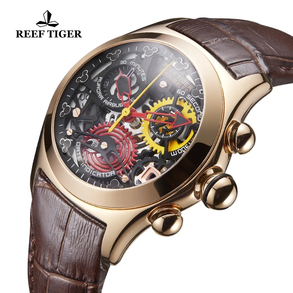 Reef Tiger/RT женские модные часы Swiss Ronda, часы со скелетом, часы из розового золота, часы с датой RGA7181