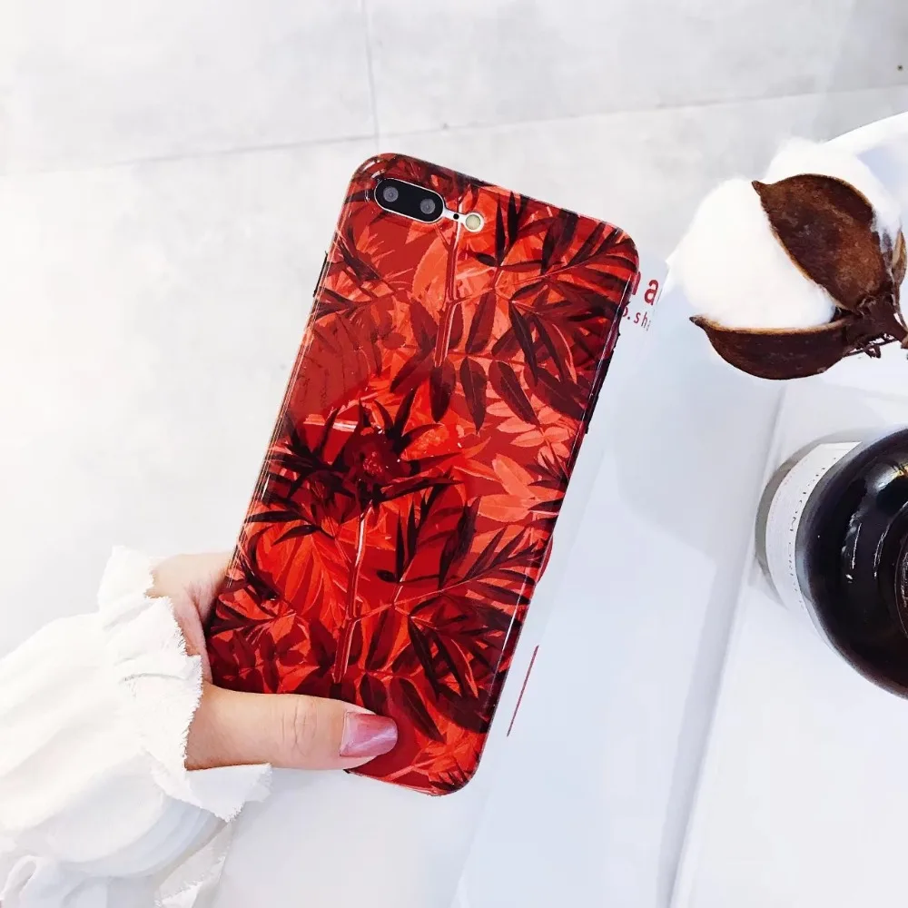 Couqe для iPhone 7 Чехол Мода IMD Красный цветочные картины Телефонные чехлы iphone x 8 плюс