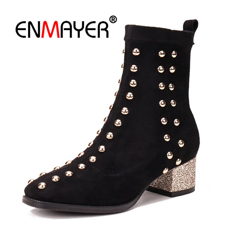ENMAYER/женские ботильоны из флока женские Size34 39 модные повседневные зимние ботинки