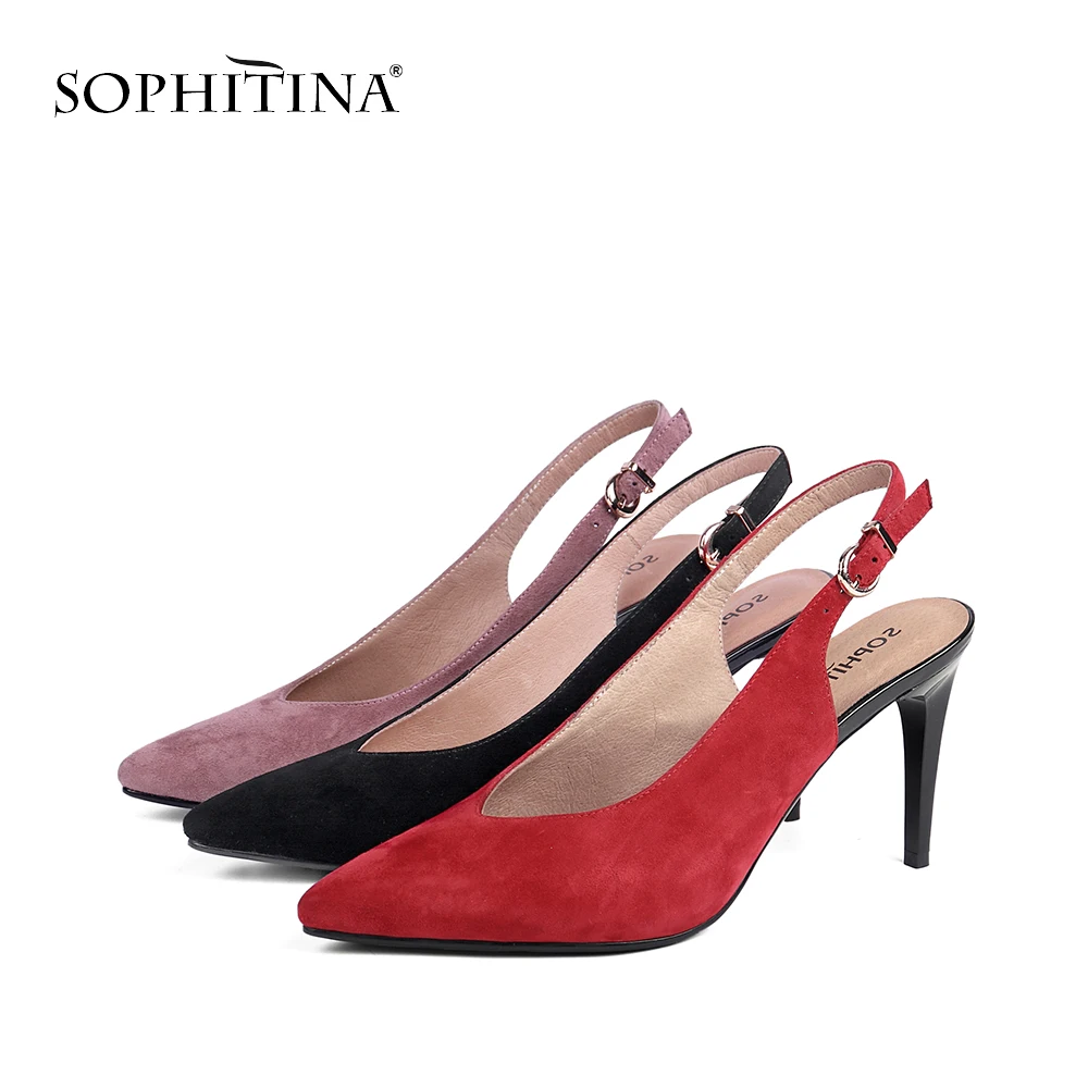 SOPHITINA Comfortable Kid Suede Sandals Fashion Shallow Sexy Pointed Toe Shoes New Hot Sale High Thin Heel Women's Sandals SC139