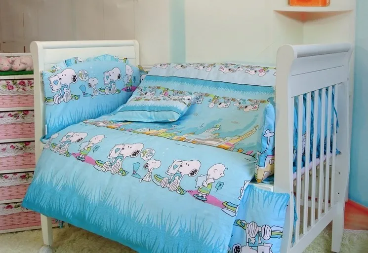 Promotion! 7pcs baby bedding package cotton baby bumper, baby bed set, (bumper+duvet+matress+pillow)