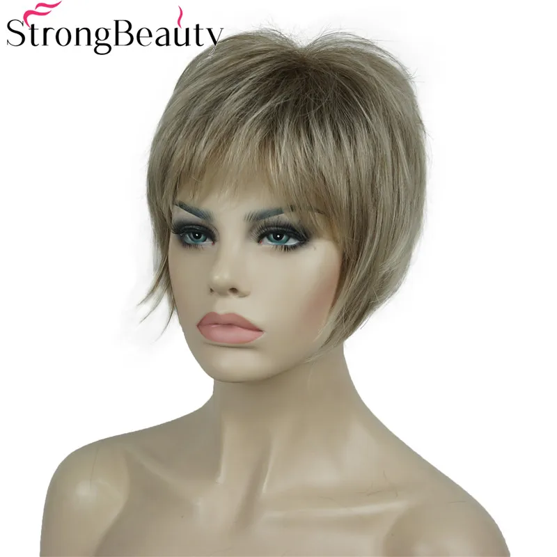 StrongBeauty короткие прямые парики мягкие волосы слоистые локоны Омбре блонд/Красный синтетический парик