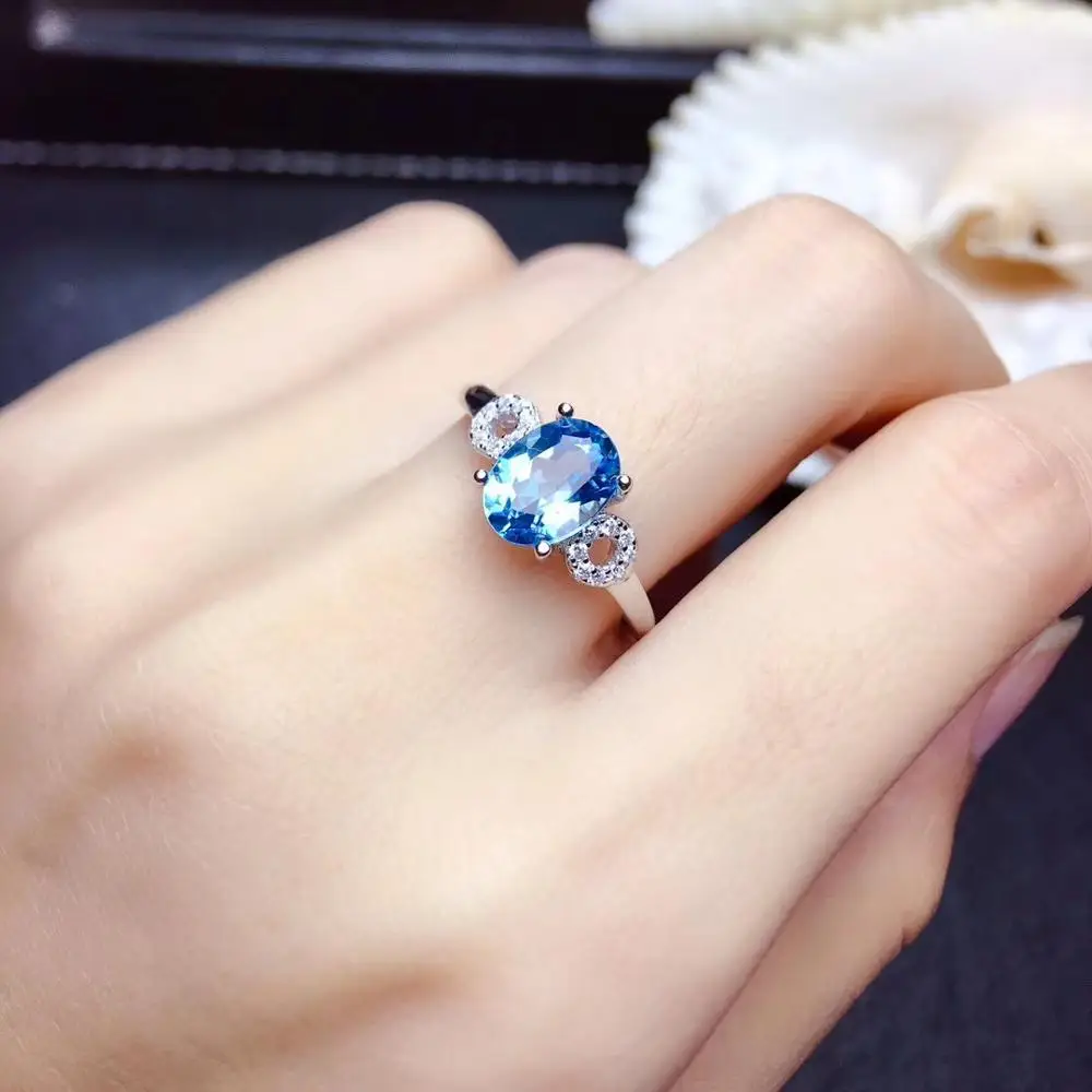 

charming clear sky blue Topaz gemstone ring 925 sterling silver ring 6X8mm natural gem blue color girl birthday gift