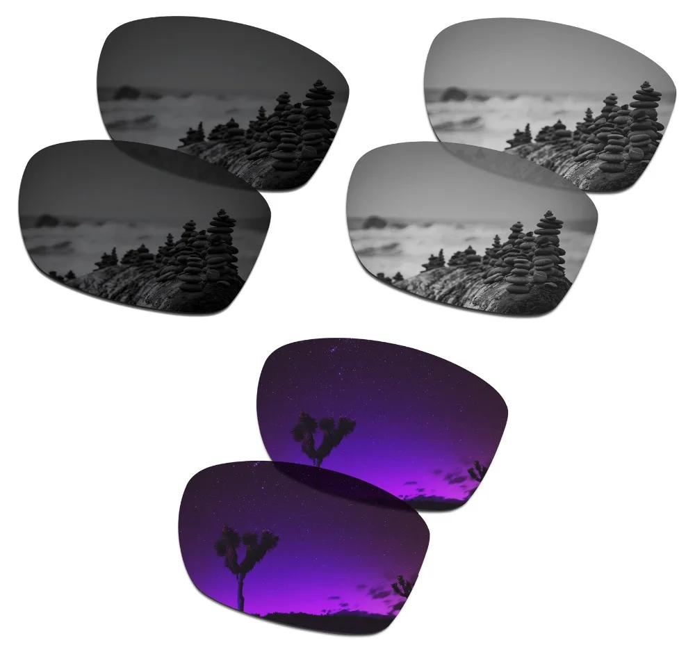 

SmartVLT 3 Pairs Polarized Sunglasses Replacement Lenses for Oakley Jupiter Squared Stealth Black & Silver Titanium & Purple