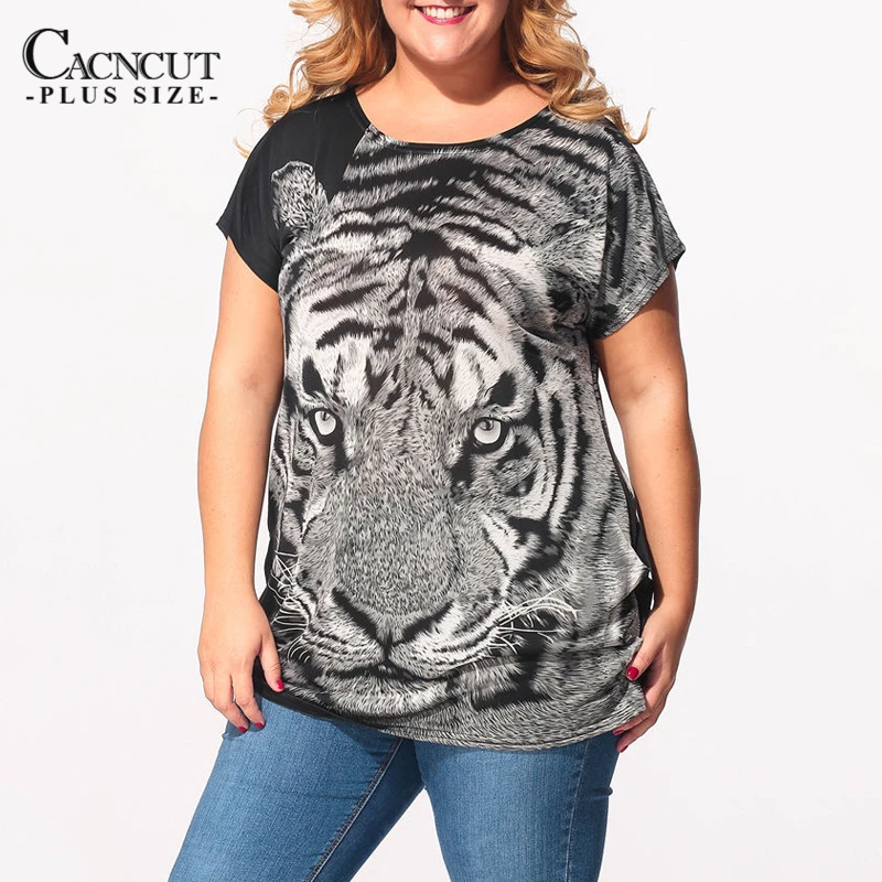 Повседневное Большие размеры Для женщин топы милого Тигра футболка с принтом