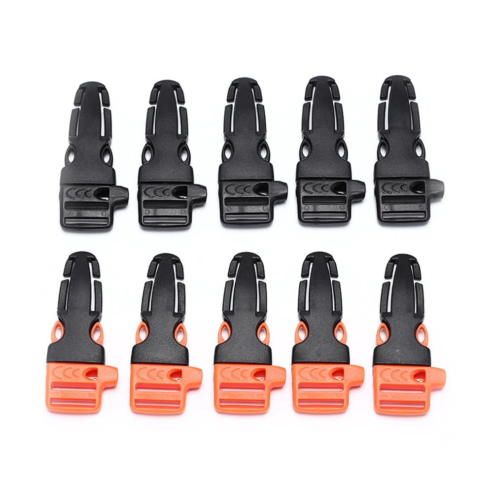 

5Pcs 2 Colors Survival Whistle Buckle Plastic Curved Side Release Buckles For Bracelet Backpack