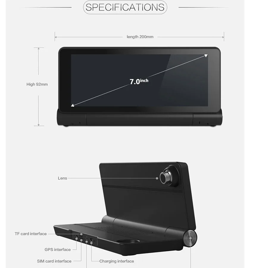 Infispruce камера заднего вида Dash cam 7 &quot4G Мобильный DVR GPS Android 5 1 ROM16GB RAM1GB видео