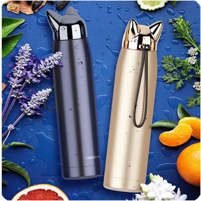 320 мл Термос с милыми кошачьими ушками и двойными стенками из нержавеющей стали