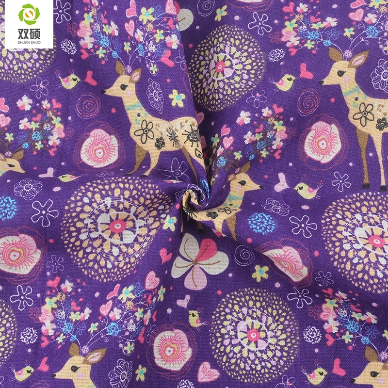 Фиолетовый цвет олень pattern хлопок лен метр ткани diy рождественские украшения для