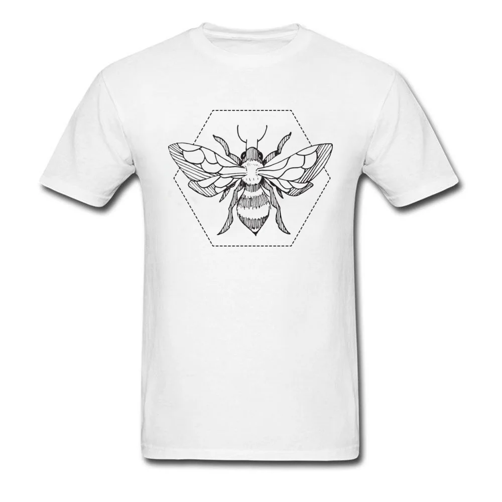 Men T Shirt Pen Ink Bee Tattoo White Tshirt Natural Tops & Tees Funny Tee Shirts Round Collar Plain Tshirt