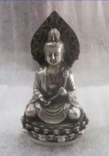

The ancient Chinese sculpture silver plated copper guanyin lotus carving buddha statue metal handicraft
