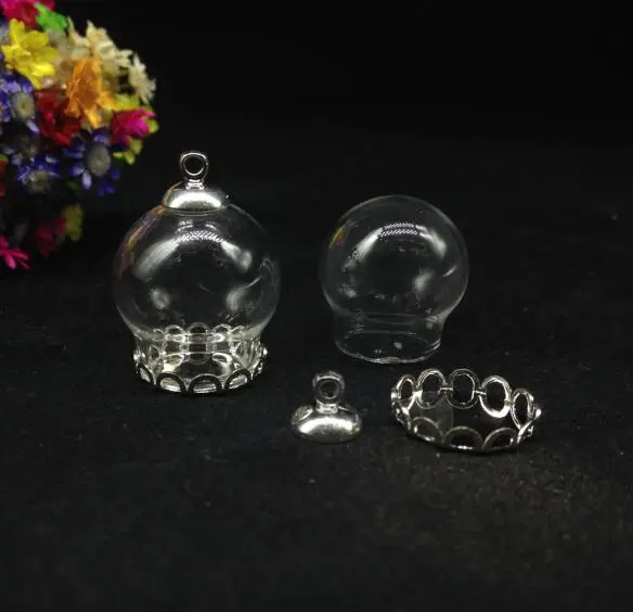 3 компл./Лот 20*15 мм прозрачный стеклянный шар с посеребренным кружевом лоток 8