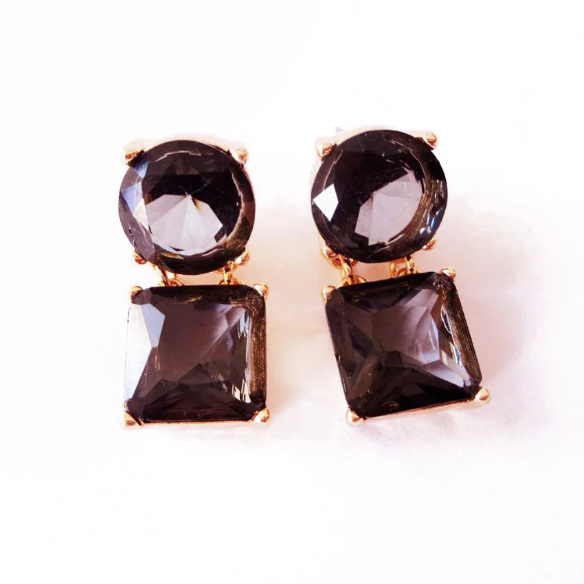 

Square Round Earring Stud Glass Stone Statement Jewelry Modern Wholesale