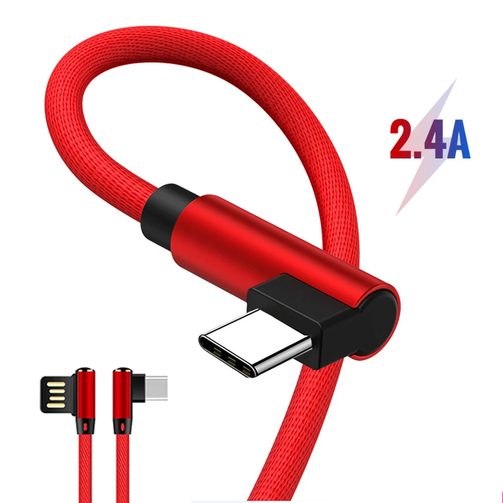 Кабель USB Type C кабель для быстрой зарядки 90 градусов передачи данных Tipe 2.4A Xiaomi Android