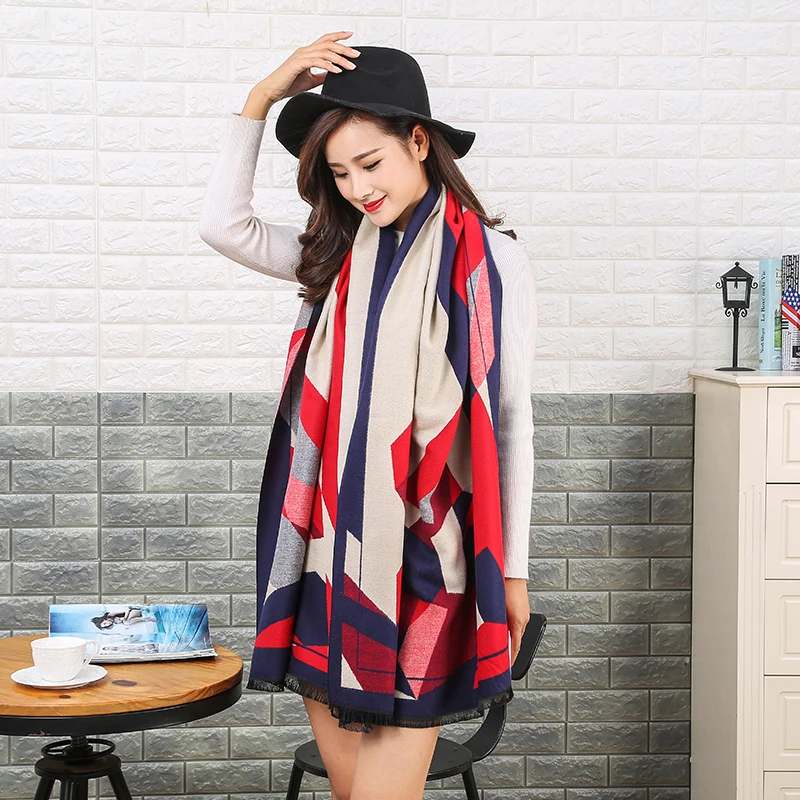 [FEILEDIS] Коллекция осень-зима 2017 модная Толстая декоративная шаль с геометрическим