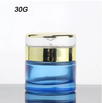 30g cream jar 10 шт. Элегантный Голубой Стеклянный насос для лосьона/спрей бутылка с золотой акриловой крышкой, Высококачественная баночка с кремом для лица, инструмент для самостоятельного макияжа - Цвет: 30g cream jar