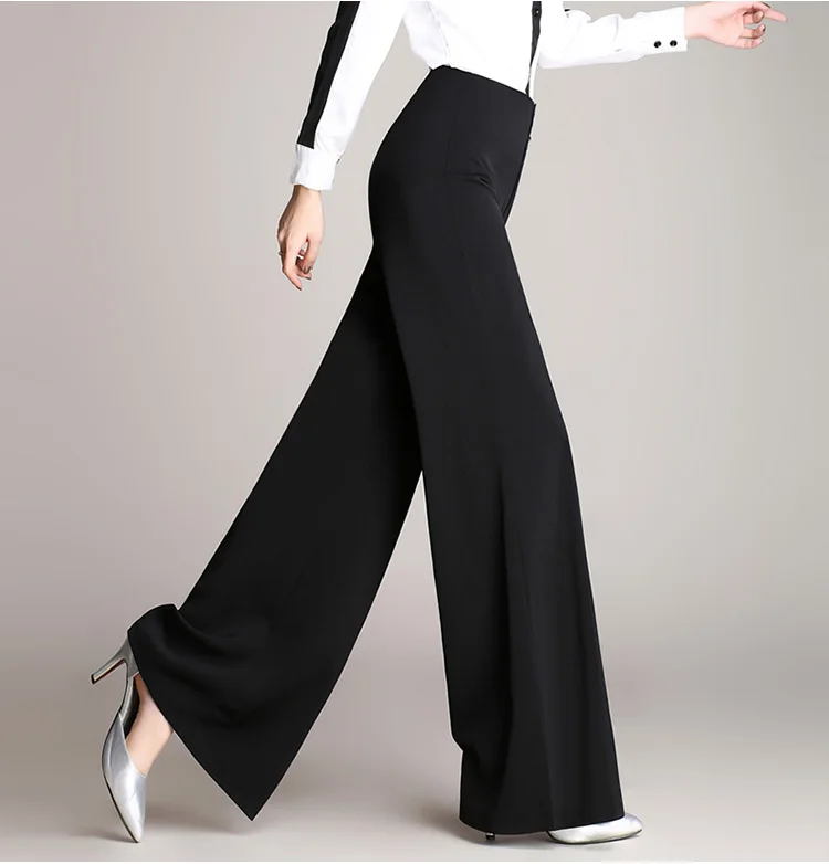 Осень-зима, стильные женские широкие брюки с высокой талией, свободные повседневные Черные Открытые брюки, женские уличные брюки с пуговицами