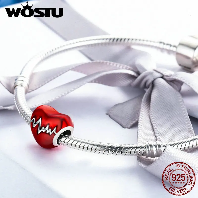 WOSTU Лидер продаж 925 пробы серебряные бусины сердцебиение подходят WST браслет DIY ювелирные изделия подарок CQC249