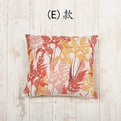 E 45x45cm Красная Цветочная льняная наволочка, Цветочная растительная Подушка с принтами листьев, наволочка для дома, декоративная подушка для офиса, кофейная домашняя диванная подушка - Цвет: E 45x45cm