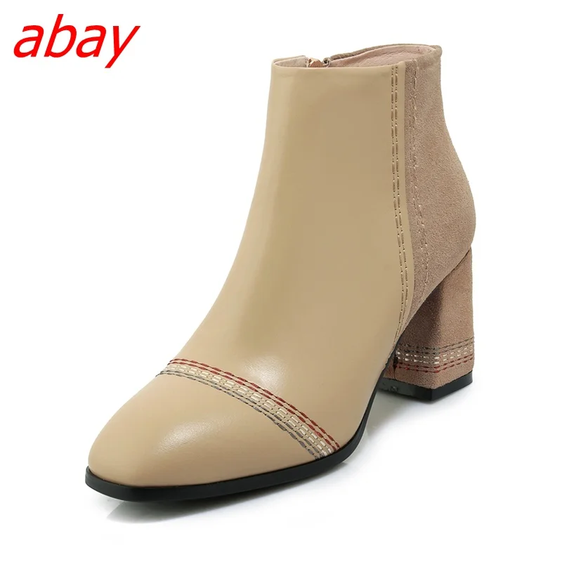Abay/темпераментные полусапожки модная кожаная обувь с круглым носком Новые