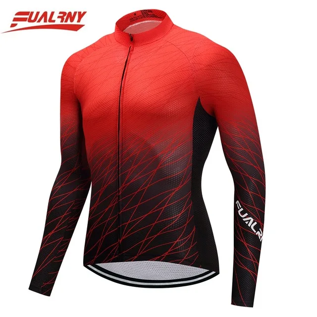 Long sleeve Ropa Ciclismo Cycling Jersey 100% Polyester Autumn Mountian Bicycle Clothing Red and black collocation 2018 FUALRNY | Спорт и