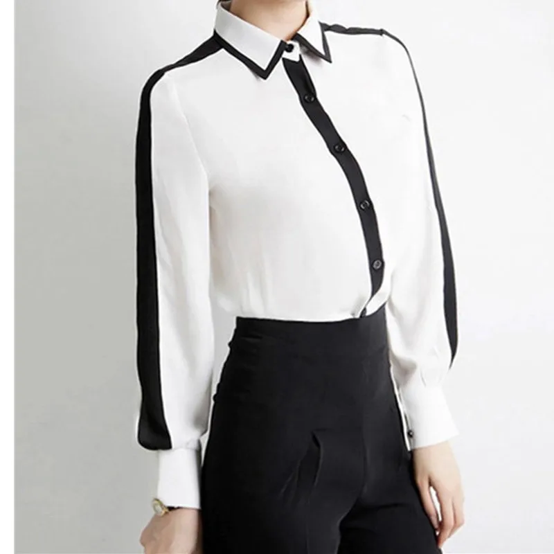 Camisas femininas Plus Size Women Work wear Blouses 2017 Chiffon Patchwork Long Sleeve Shirt and Blouse Lady Office Shirts C52 |
