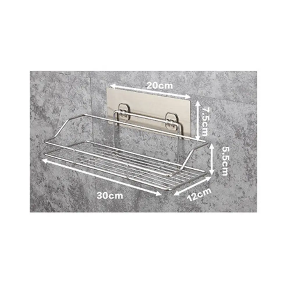 3 Size Stainless Steel Bathroom Waterproof Storage Shelves& Racks Shelf No Drilling Kitchen Bathroom Storage Wall Racks