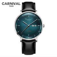 miyota movement mechanical watches top brand carnival fashion automatic watch men calendar week waterproof leather band sapphire
