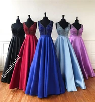 luxury crystals plus size prom dresses 2019 a line v neck long satin girls pageant arabic african formal evening party gowns