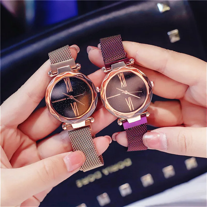 Starry Sky Women Watch Magnetic Stainless Steel Mesh Strap Bracelet Watches Rose Gold Watches Clock Reloj Mujer Zegarek Damski new reloj mujer luxury starry sky women watches magnetic mesh belt band watch women s fashion dress wristwatch zegarek damski