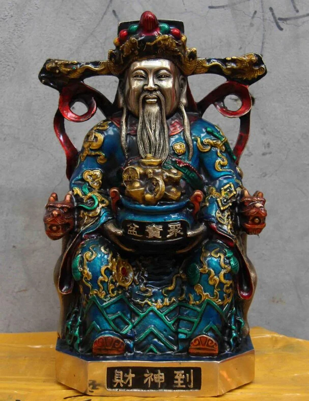 

fast shipping USPS to USA S0978 10 Chinese Folk Temple White Copper Silver Painted God of wealth Buddha Statue