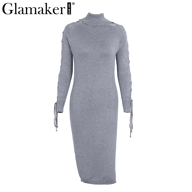Женское облегающее платье Glamaker черное трикотажное водолазка с разрезом по