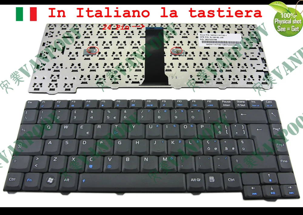 Новая клавиатура ноутбука IT для Asus F2 F3 F3Jc F3Jm F3Jp (24 Pin) серии Black итальянская-049j. N8182.j0e