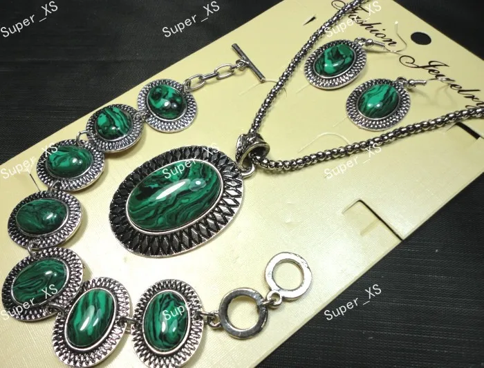 1 комплект новый топ красивый Малахитовый камень браслет серьги ожерелье 3 в