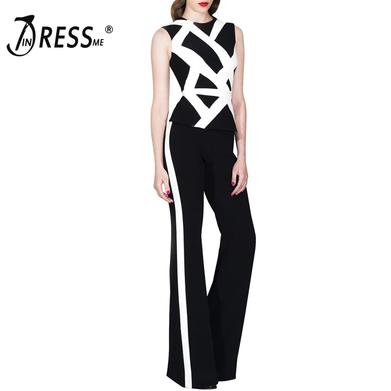 INDRESSME Модные женские бандажные комплекты из 2 предметов пикантные полосатые без