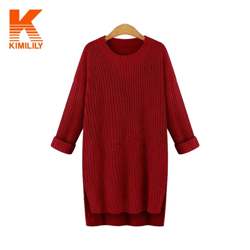 Повседневная Мода Женщины Сплит Свитер Осень Зима Рождество Свободные Длинным