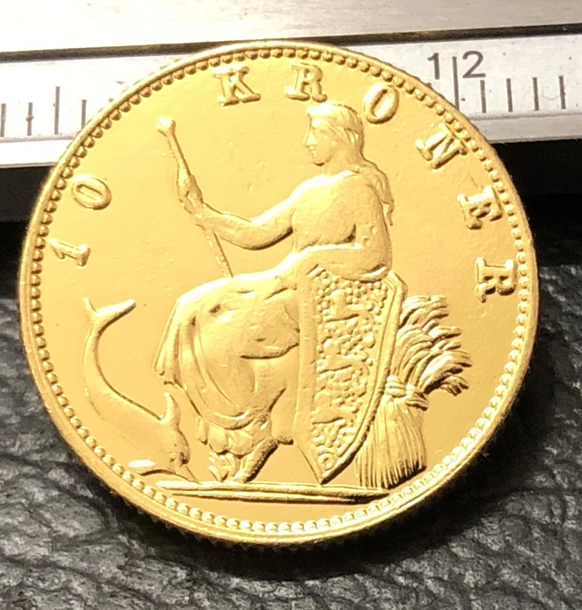 1877 Дания 10 крон Кристиан IX Золотая копия монеты|Безвалютные монеты| |