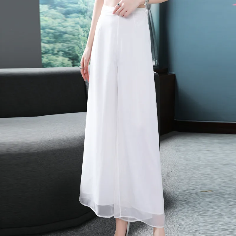 High Quality Pants 2019 Summer Fashion White Black Pant Women Organza Wide Leg Pants Female Casual Vintage Trousers Plus Size