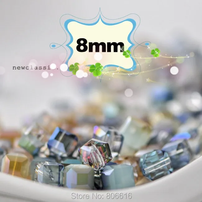 

8*8MM 100Pcs Mixed 5 Colors Square Pressed Glass Crystal Loose Bead Jewelry Beads