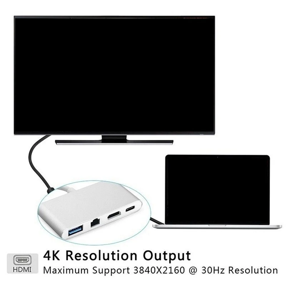 Сетевой адаптер типа C к HDMI 4K + Ethernet RJ45 Lan USB 3 0 Кабель конвертер для Macbook Air Pro