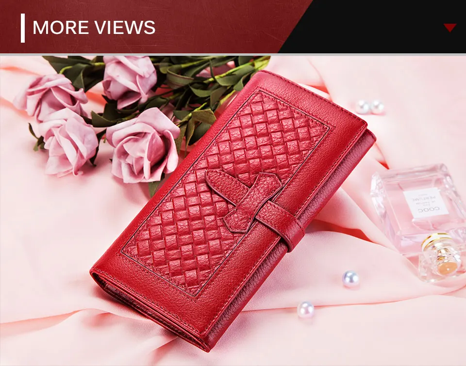KAVIS Genuine Leather Women Wallet Female Coin Purse Long Clutch Bag Handy Zipper for Girls Walet Portomonee Clamp Purse